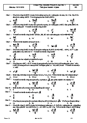 Bài kiểm tra môn Toán Lớp 12 - Bài số 1 - Mã đề 183 - Năm học 2019-2020 (Có đáp án)